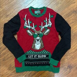 Ugly Christmas Sweater Medium Reindeer Wearing Sunglasses Let it Glow Light Up